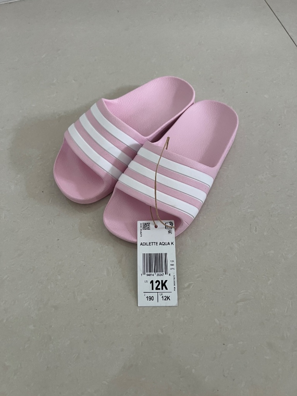 NEW adidas Pink Adilette Kids Swim Sandals Size 12K Pink & White